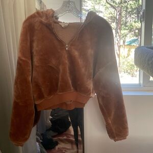 Burnt orange cropped quarter zip hoodie